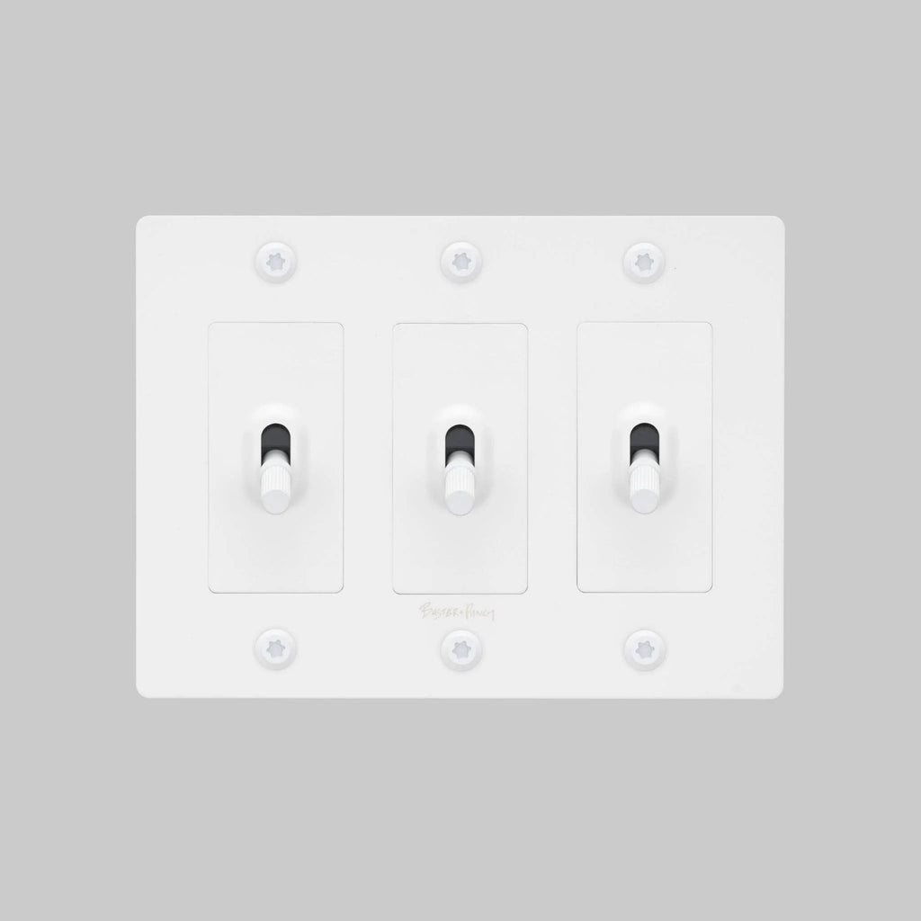 Buster + Punch NTK-144395 Linear 3-Gang Toggle Switch With Logo, 15A, Single Pole/3-Way, White