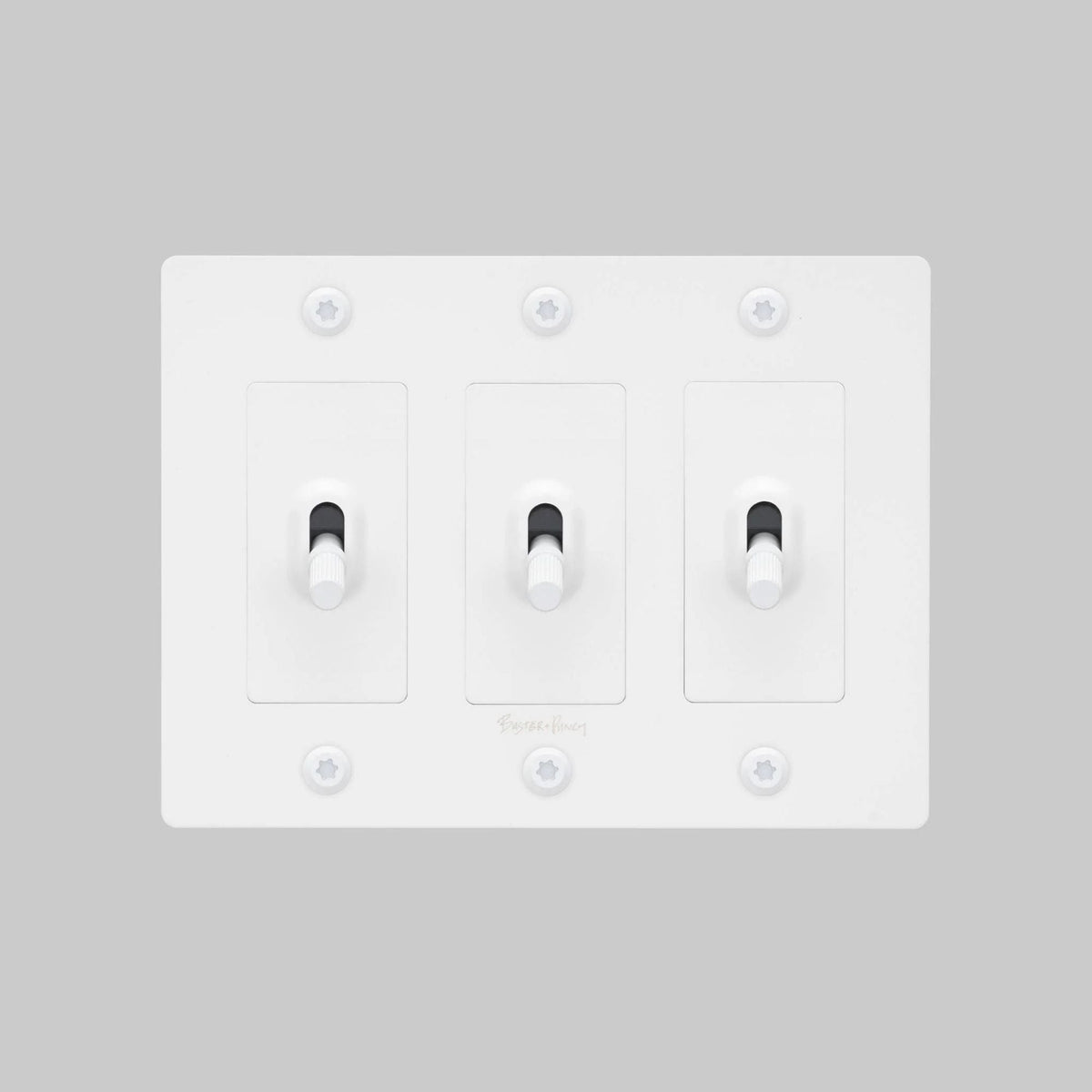 Buster + Punch NTK-144395 Linear 3-Gang Toggle Switch With Logo, 15A, Single Pole/3-Way, White