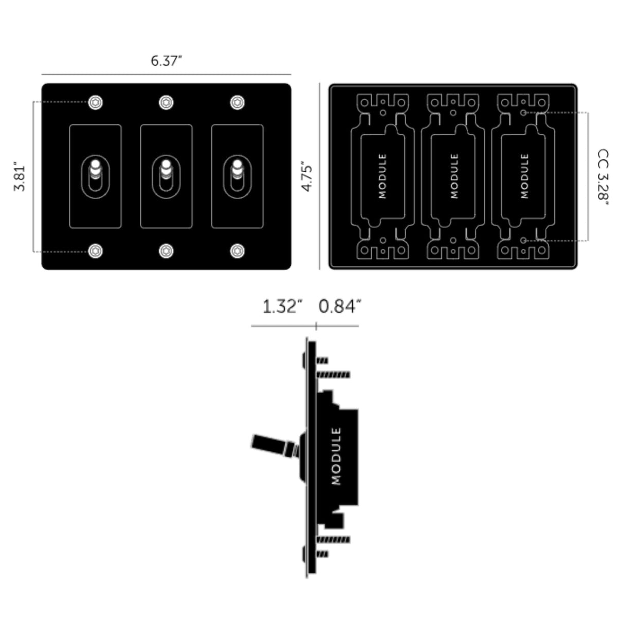 Buster + Punch NTK-144400 Linear 3-Gang Toggle Switch Without Logo, 15A, Single Pole/3-Way, White