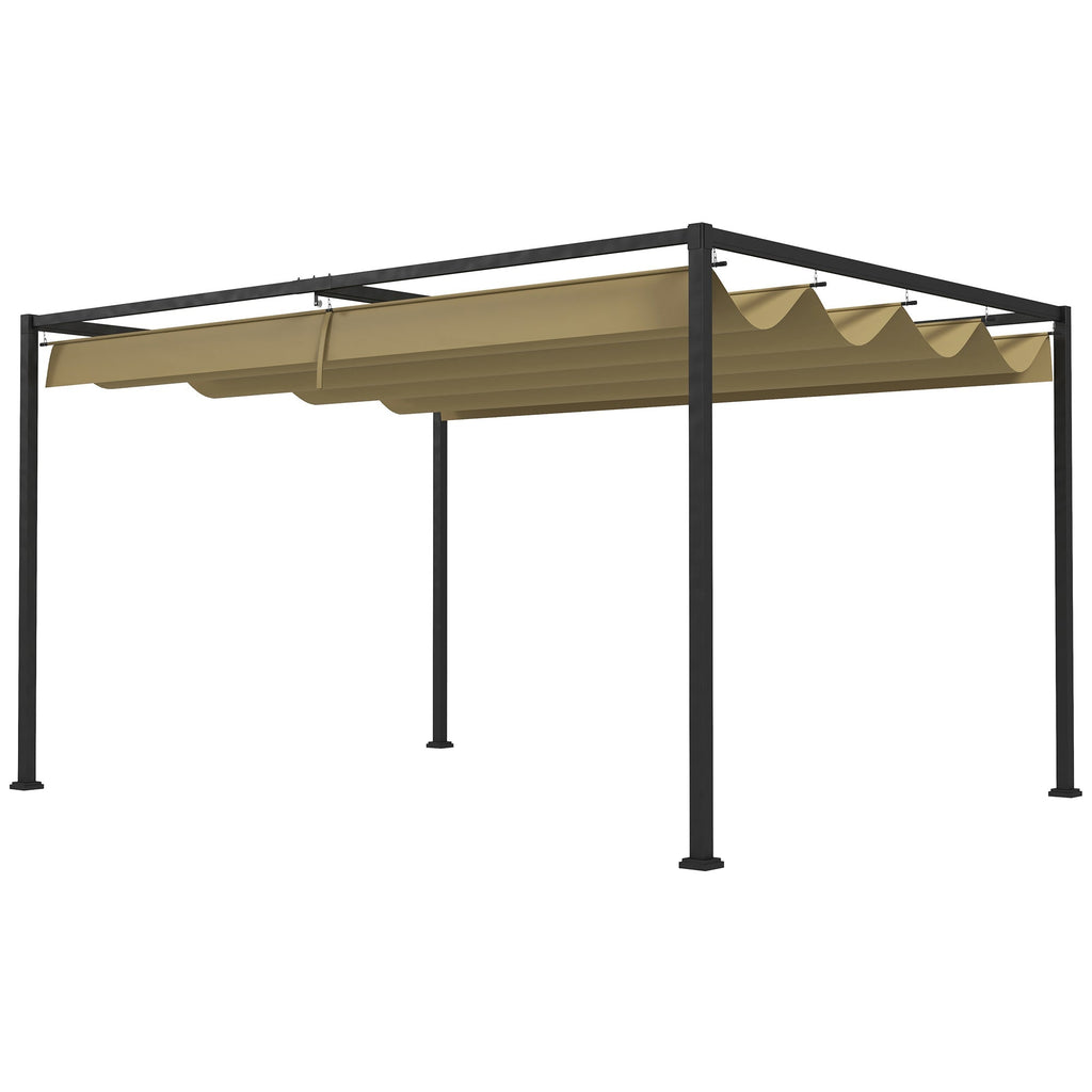 10' x 7' Retractable Pergola Canopy, Outdoor Sun Shade, Khaki