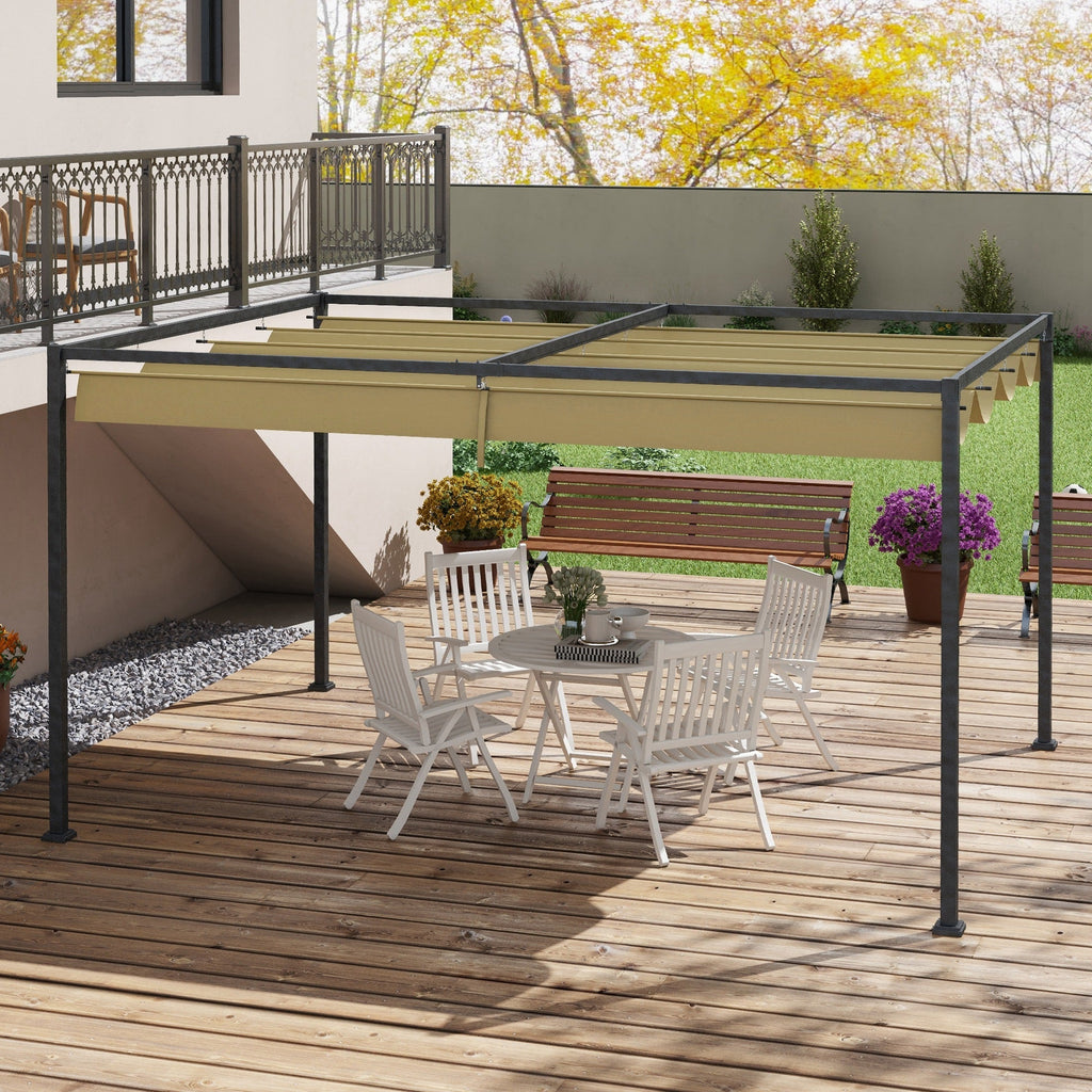 10' x 7' Retractable Pergola Canopy, Outdoor Sun Shade, Khaki