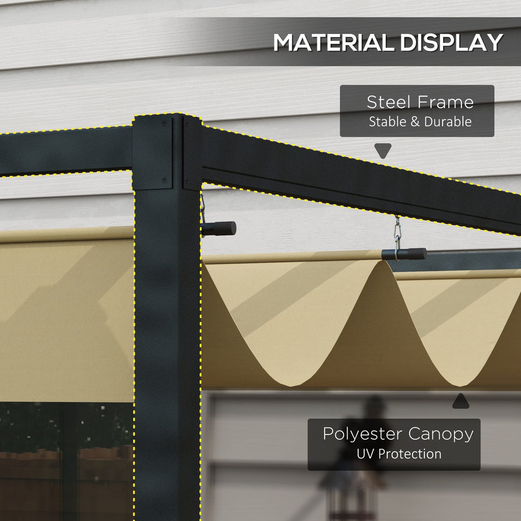 10' x 7' Retractable Pergola Canopy, Outdoor Sun Shade, Khaki