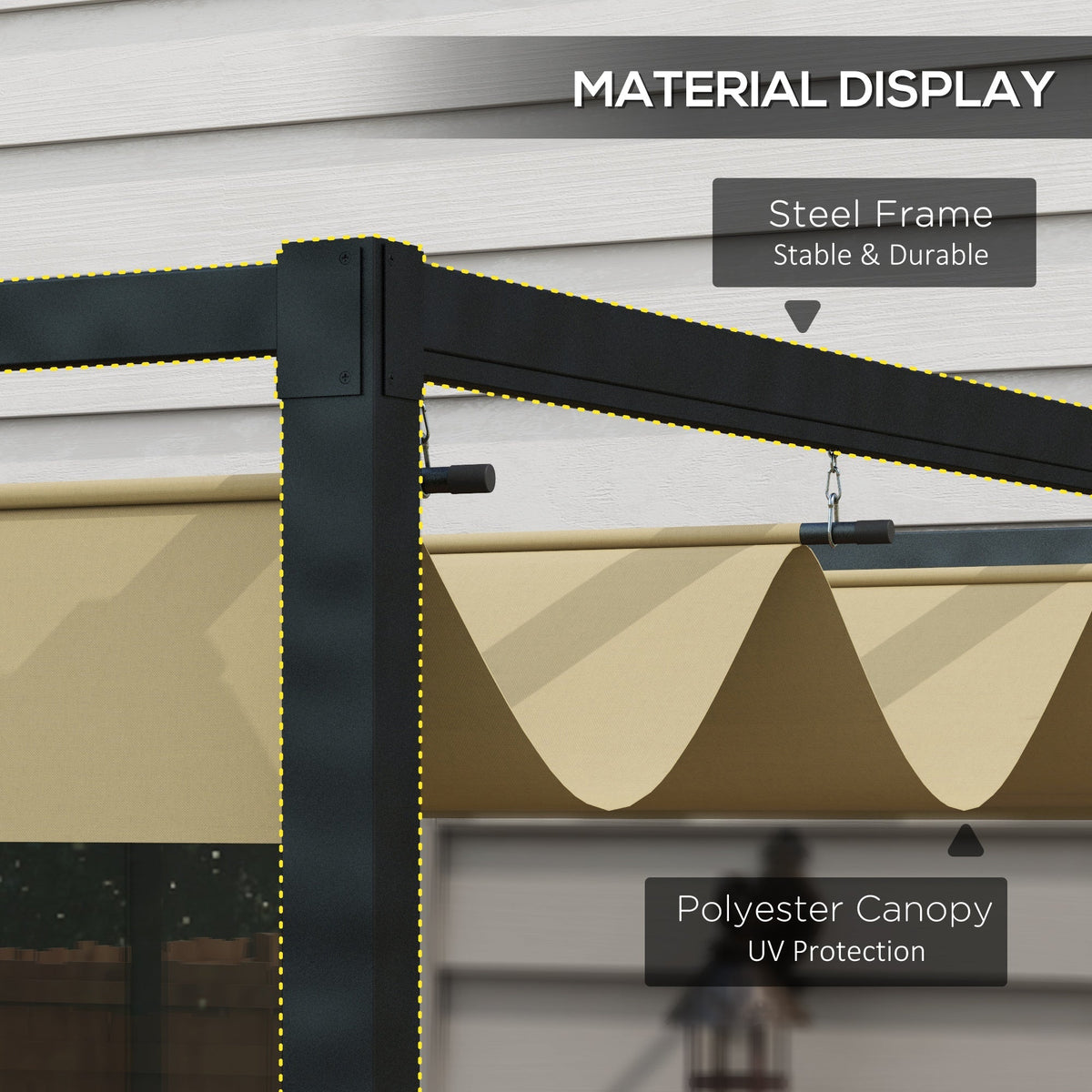 10' x 7' Retractable Pergola Canopy, Outdoor Sun Shade, Khaki