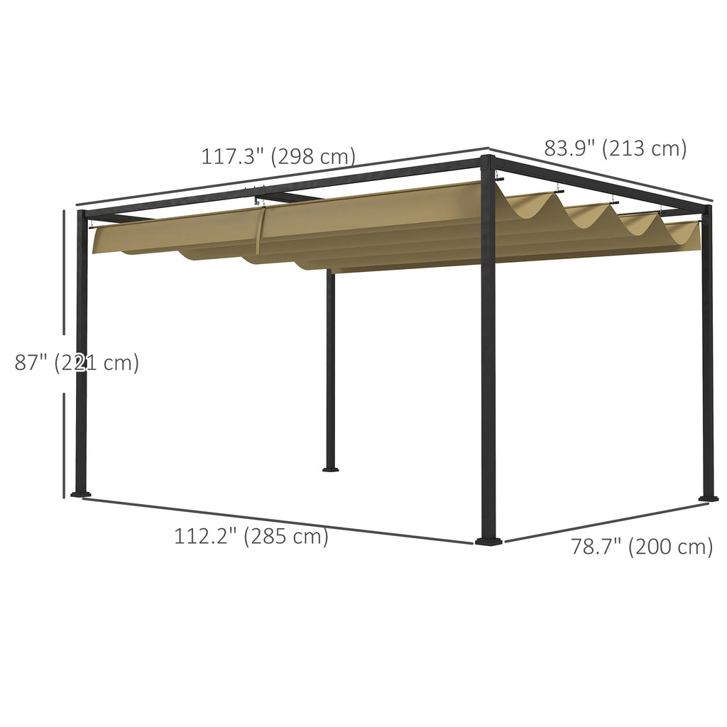 10' x 7' Retractable Pergola Canopy, Outdoor Sun Shade, Khaki