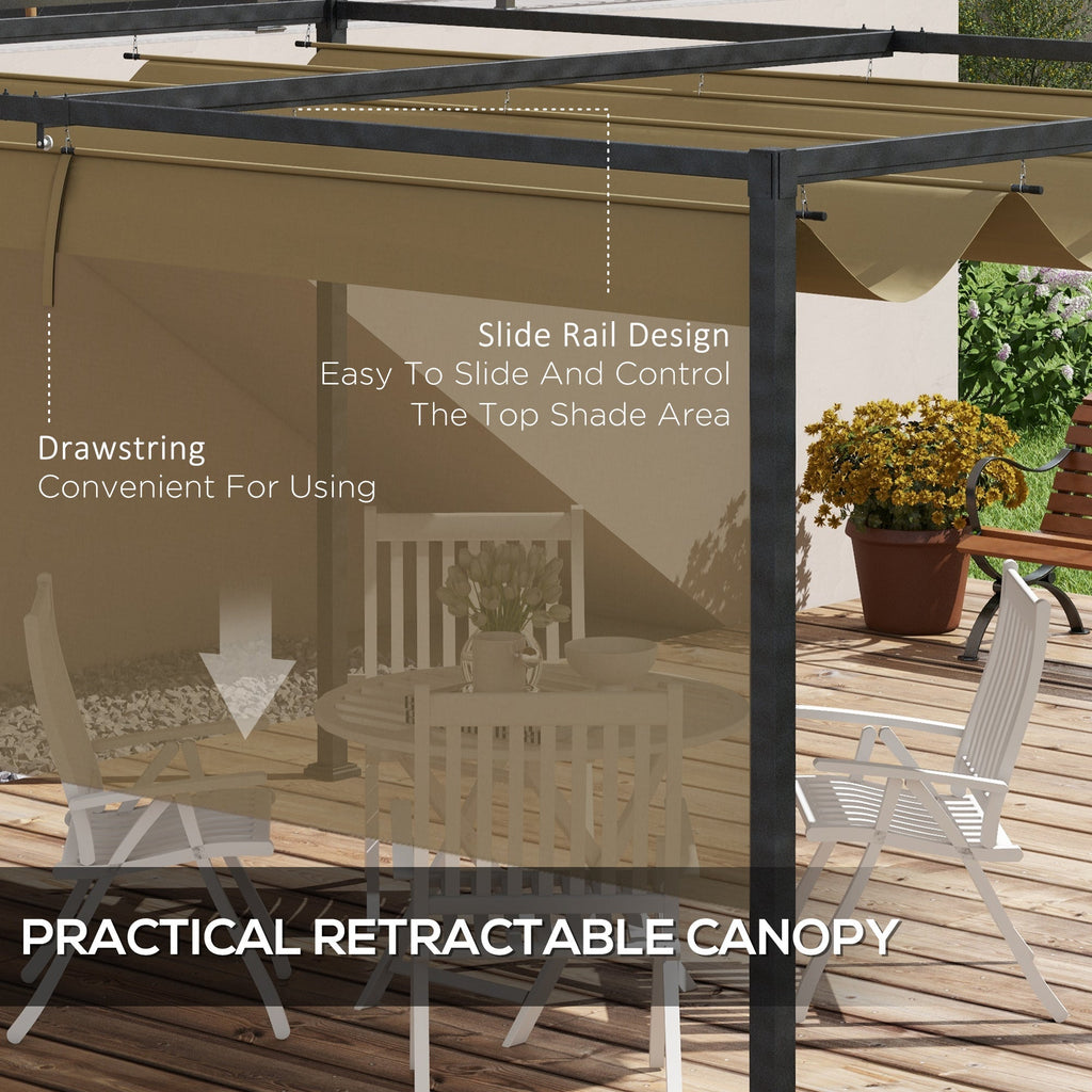 10' x 7' Retractable Pergola Canopy, Outdoor Sun Shade, Khaki