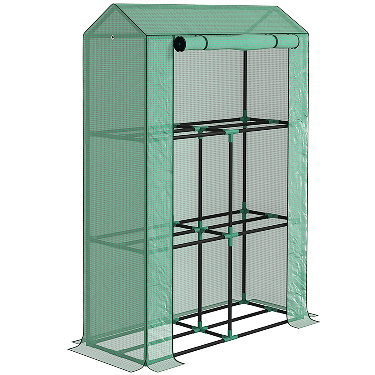 3 Tier Mini Greenhouse with Reinforced PE Cover & Roll-Up Door, 100 x 40 x 150cm, Green