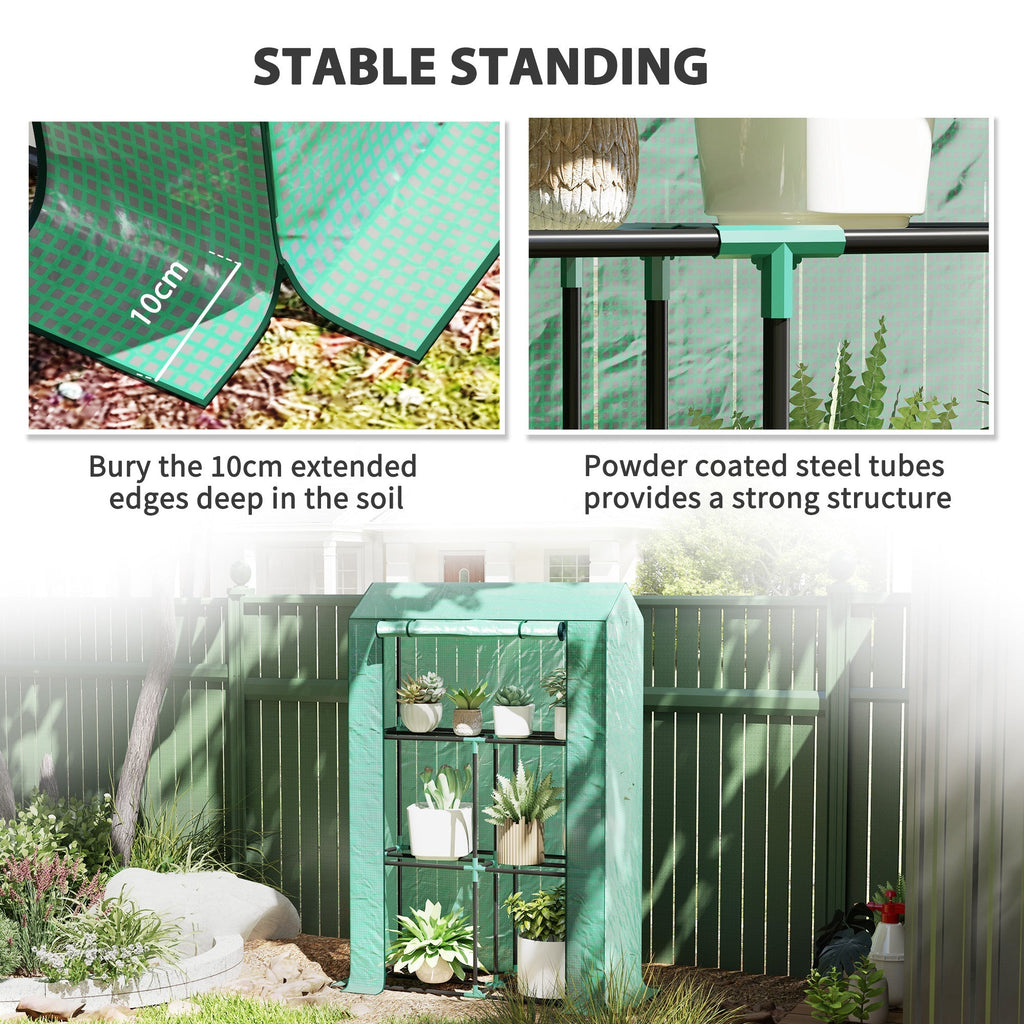 3 Tier Mini Greenhouse with Reinforced PE Cover & Roll-Up Door, 100 x 40 x 150cm, Green