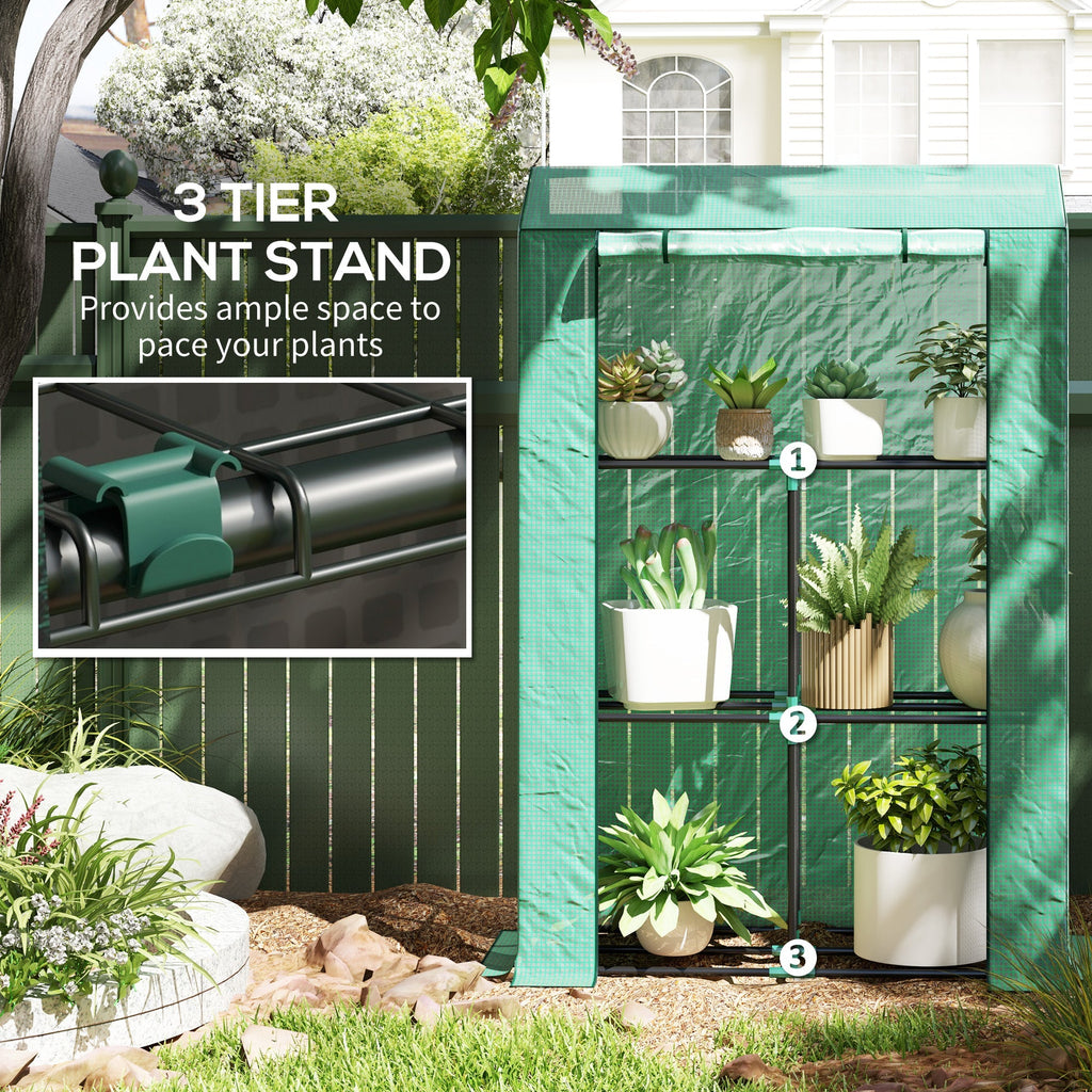 3 Tier Mini Greenhouse with Reinforced PE Cover & Roll-Up Door, 100 x 40 x 150cm, Green
