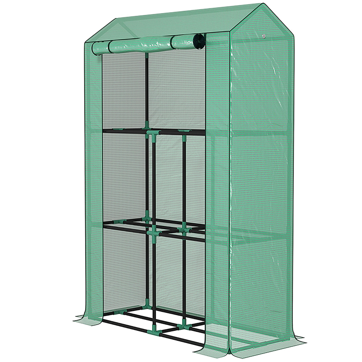 3 Tier Mini Greenhouse with Reinforced PE Cover & Roll-Up Door, 100 x 40 x 150cm, Green