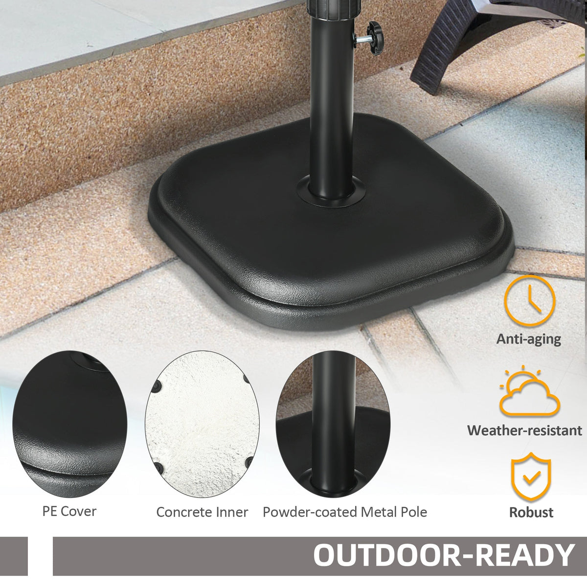11kg Concrete Garden Parasol Base Holder, Square Umbrella Stand Weight, Black