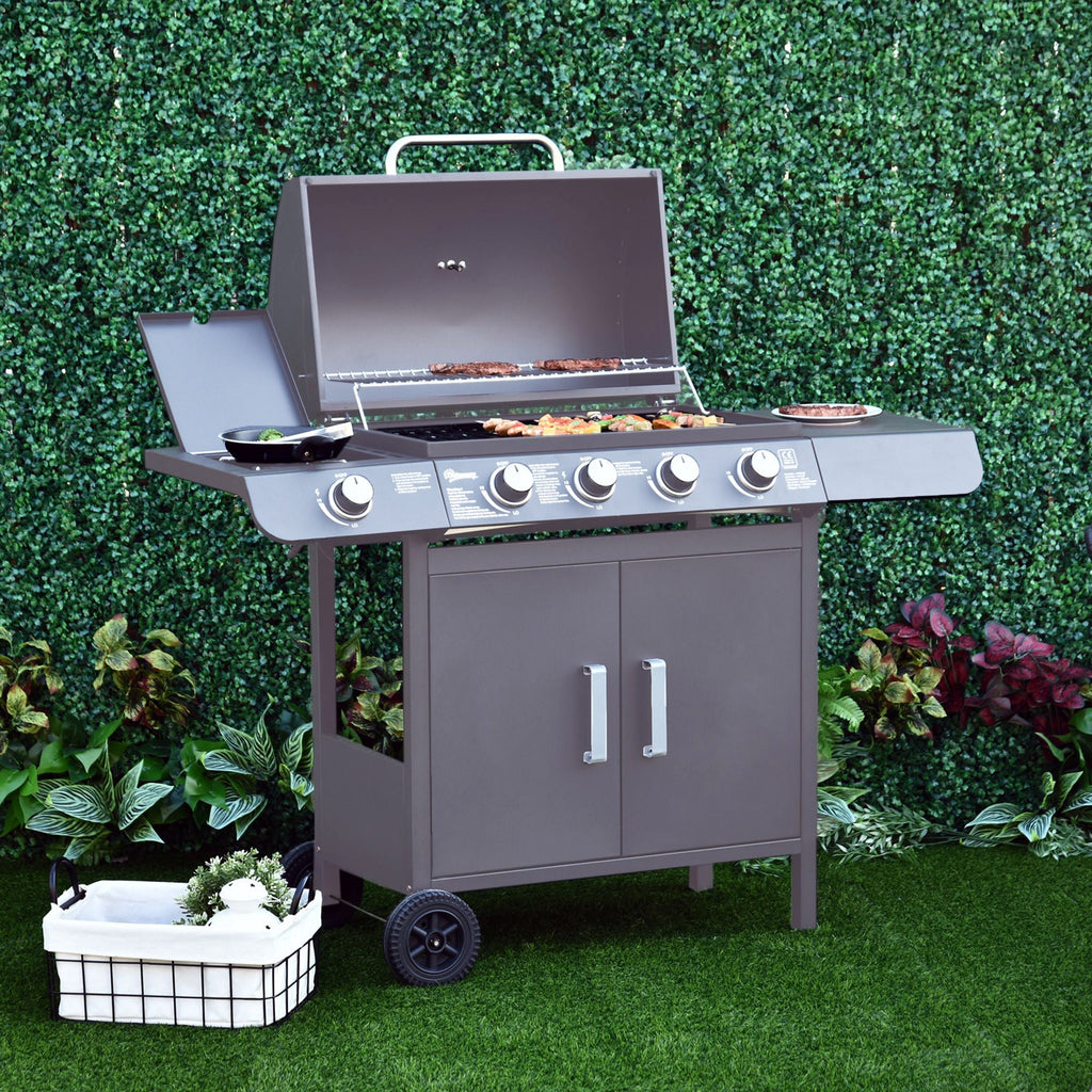 4+1 Burner Gas BBQ Gril with Side Burner, Warming Rack & Thermometer, 125 x 51 x 100cm, Grey