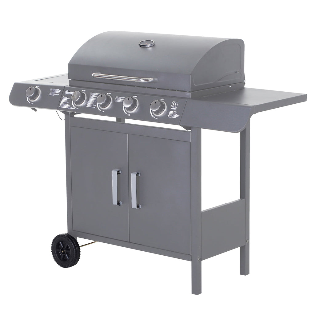 4+1 Burner Gas BBQ Gril with Side Burner, Warming Rack & Thermometer, 125 x 51 x 100cm, Grey