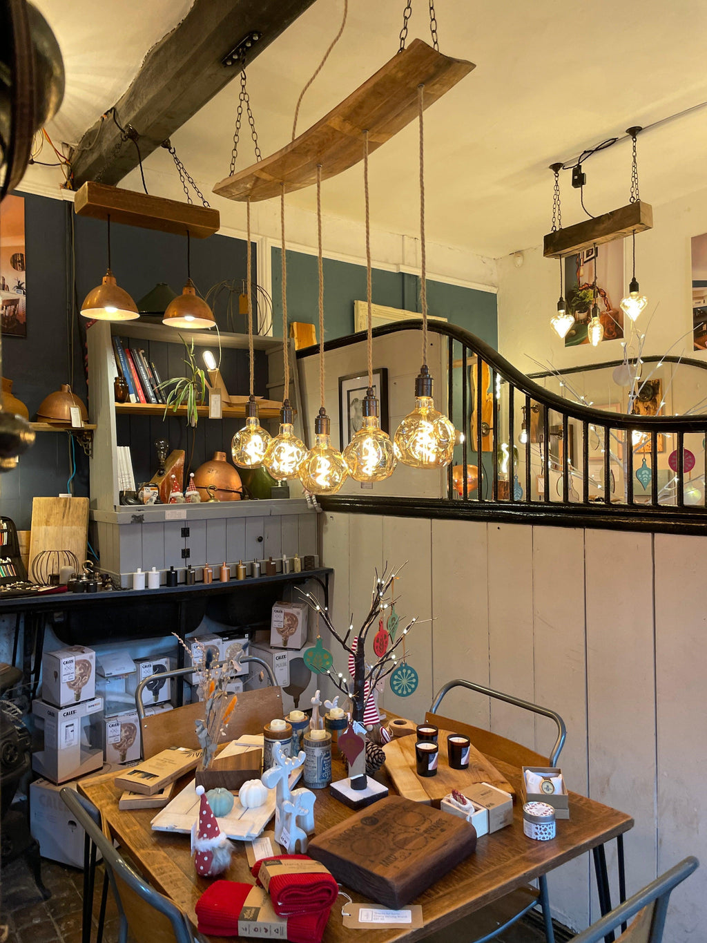 Curved Oak Stave Chandelier | Rustic Dining Table & Kitchen Island Lighting