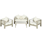 4 Pieces Aluminium Frame Backyard Furniture w/ Loveseat, 2 Chairs & Glass Top Table, Champagne Gold
