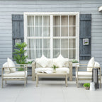 4 Pieces Aluminium Frame Backyard Furniture w/ Loveseat, 2 Chairs & Glass Top Table, Champagne Gold