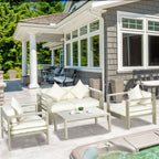 4 Pieces Aluminium Frame Backyard Furniture w/ Loveseat, 2 Chairs & Glass Top Table, Champagne Gold