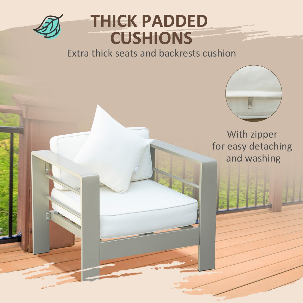 4 Pieces Aluminium Frame Backyard Furniture w/ Loveseat, 2 Chairs & Glass Top Table, Champagne Gold