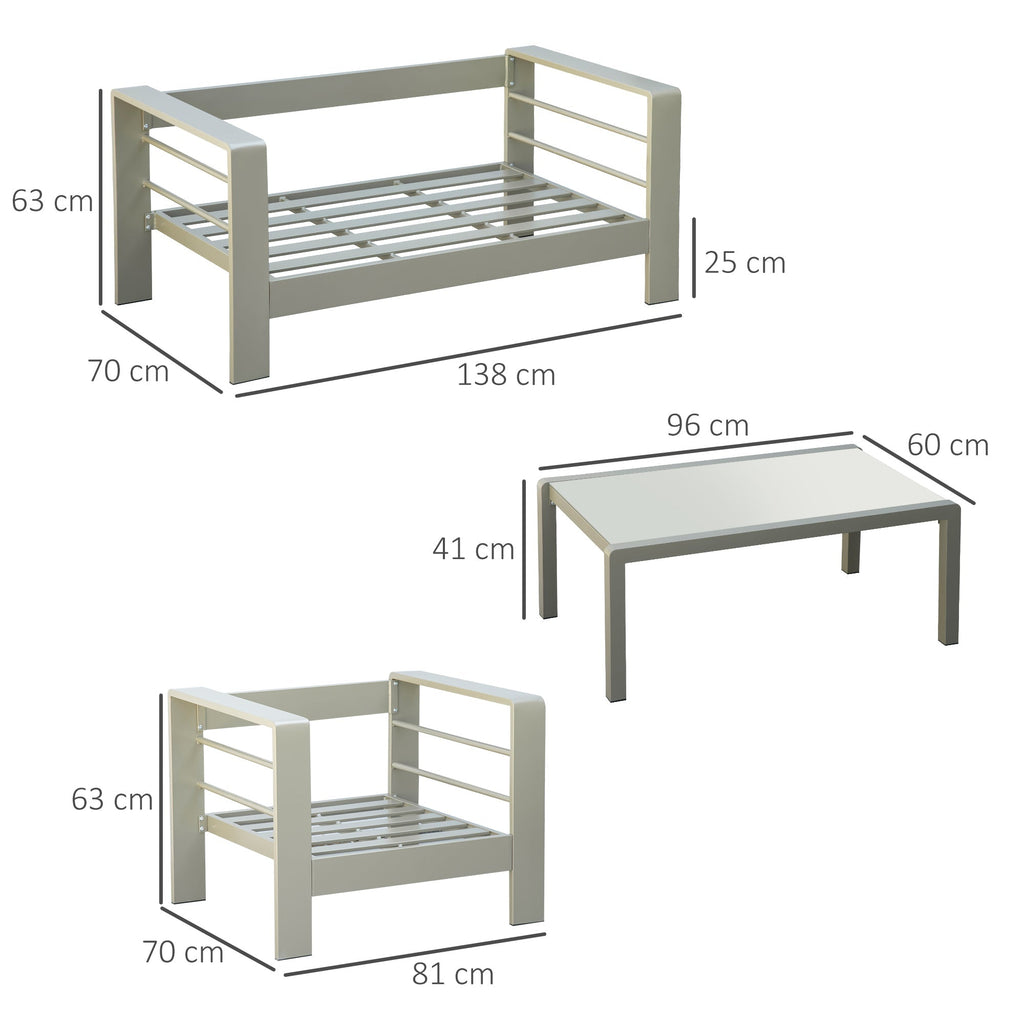 4 Pieces Aluminium Frame Backyard Furniture w/ Loveseat, 2 Chairs & Glass Top Table, Champagne Gold