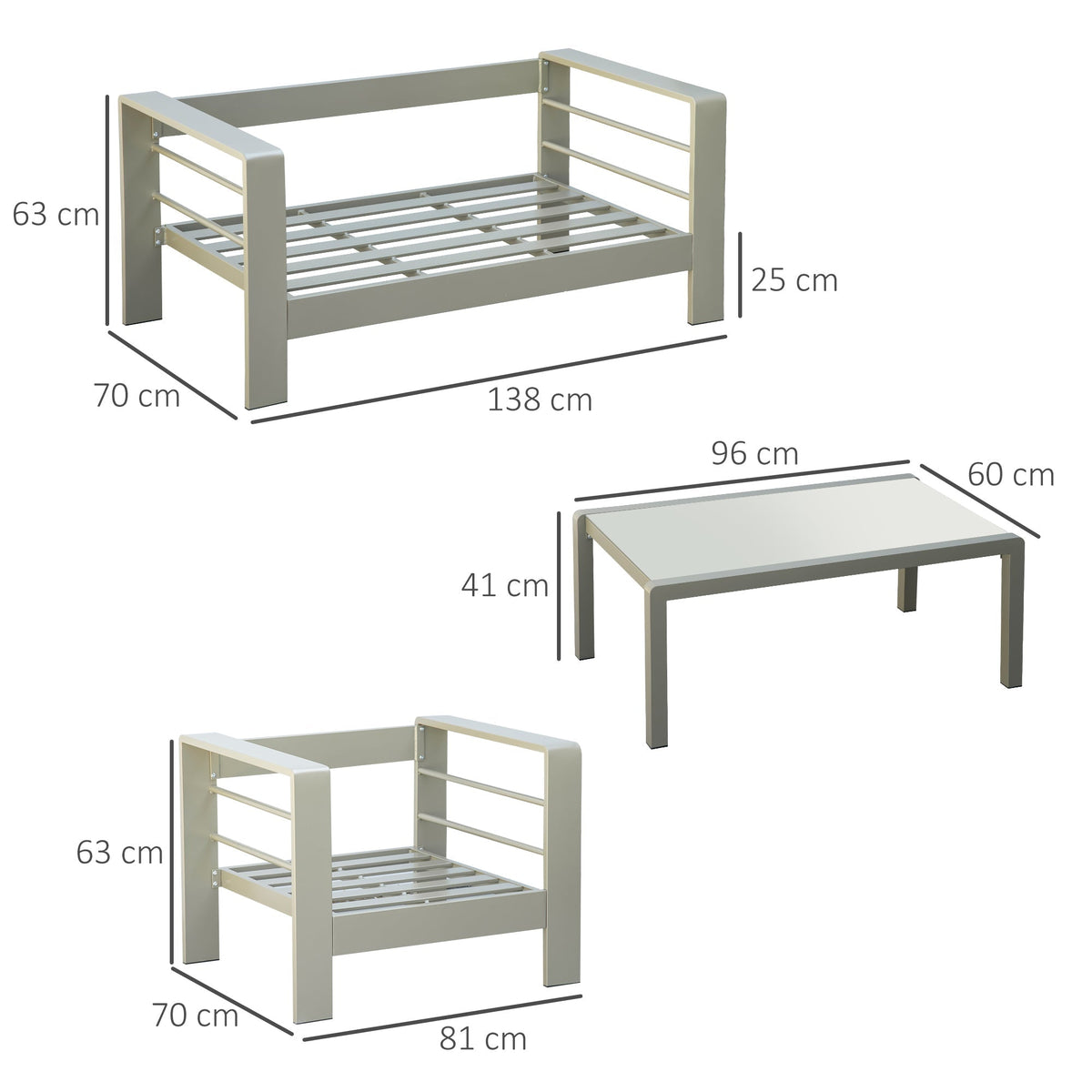 4 Pieces Aluminium Frame Backyard Furniture w/ Loveseat, 2 Chairs & Glass Top Table, Champagne Gold