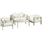 4 Pieces Aluminium Frame Backyard Furniture w/ Loveseat, 2 Chairs & Glass Top Table, Champagne Gold