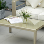 4 Pieces Aluminium Frame Backyard Furniture w/ Loveseat, 2 Chairs & Glass Top Table, Champagne Gold