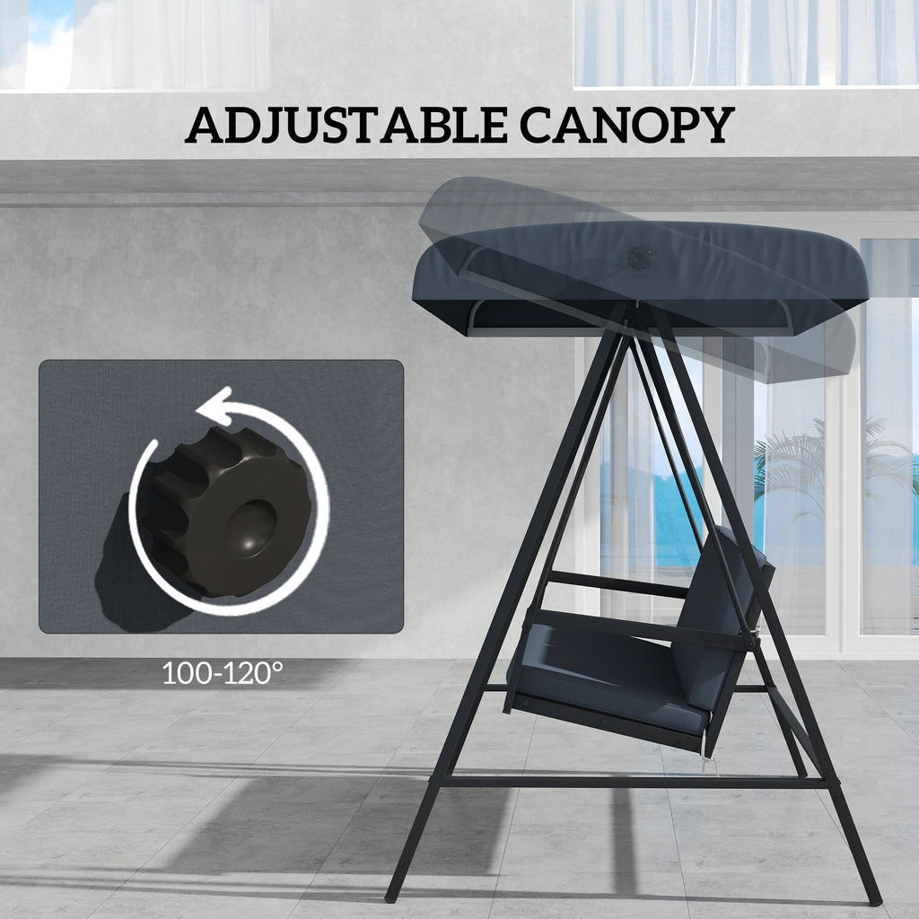 3 Seater Garden Swing Chair with Adjustable Canopy and Removable Cushions, Dark Grey