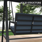 3 Seater Garden Swing Chair with Adjustable Canopy and Removable Cushions, Dark Grey