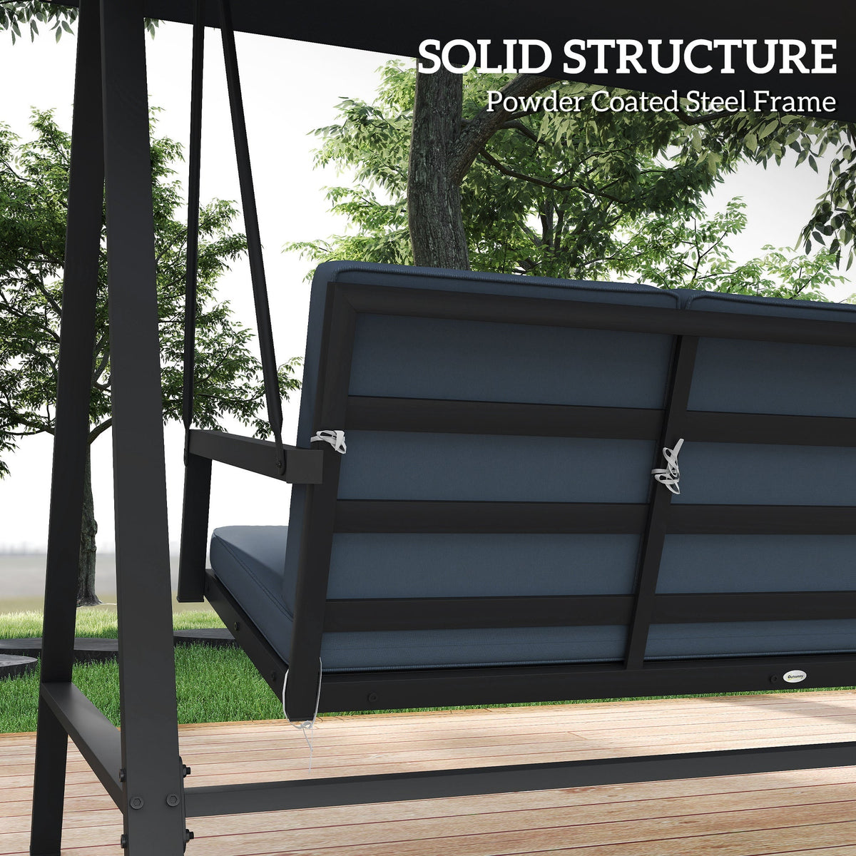 3 Seater Garden Swing Chair with Adjustable Canopy and Removable Cushions, Dark Grey