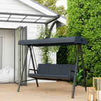 3 Seater Garden Swing Chair with Adjustable Canopy and Removable Cushions, Dark Grey