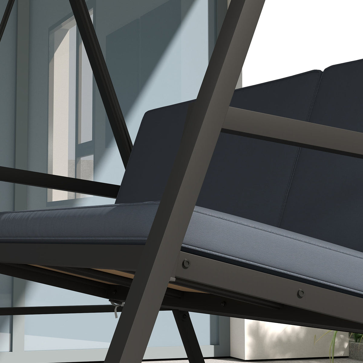 3 Seater Garden Swing Chair with Adjustable Canopy and Removable Cushions, Dark Grey