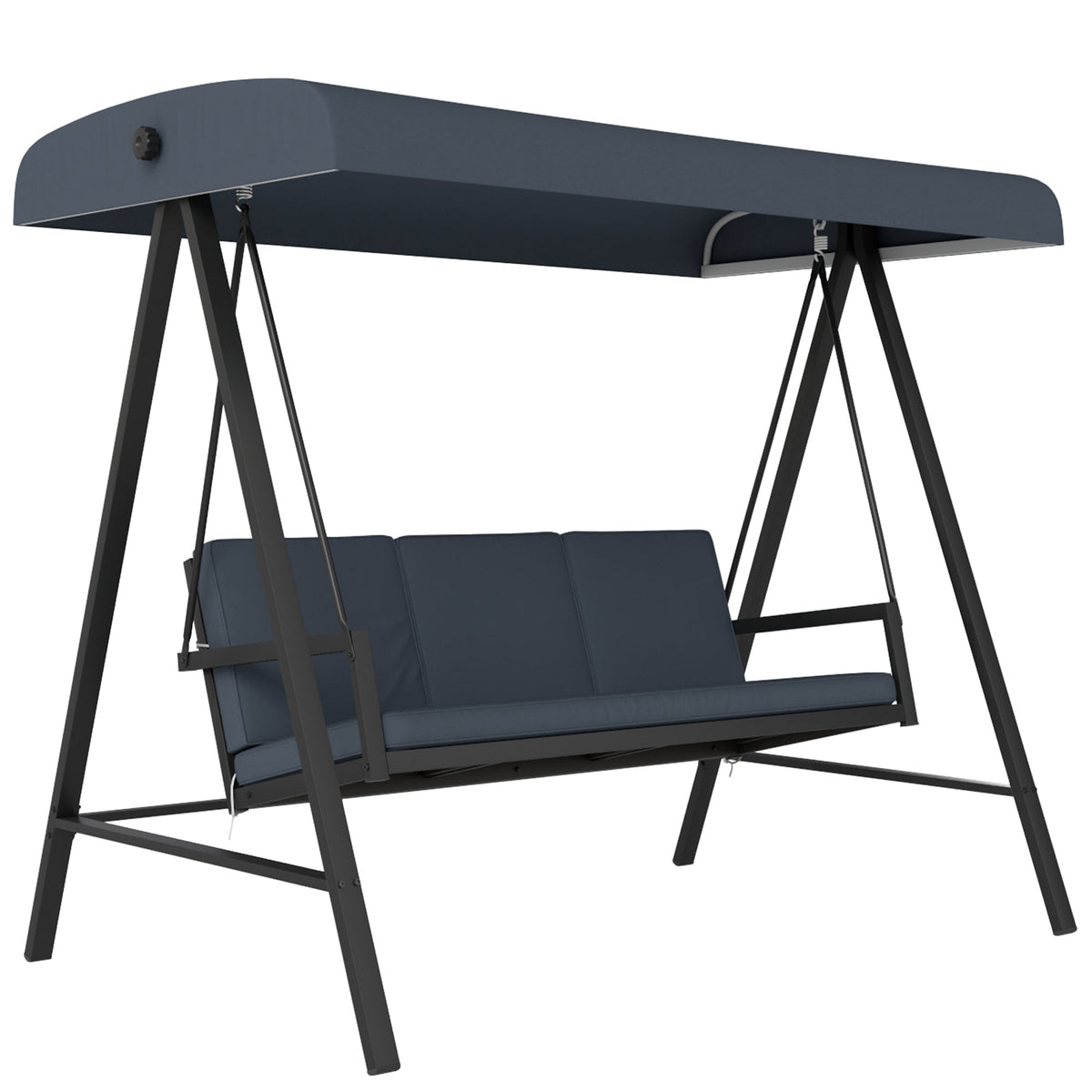 3 Seater Garden Swing Chair with Adjustable Canopy and Removable Cushions, Dark Grey