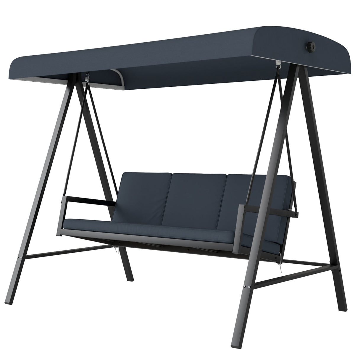 3 Seater Garden Swing Chair with Adjustable Canopy and Removable Cushions, Dark Grey