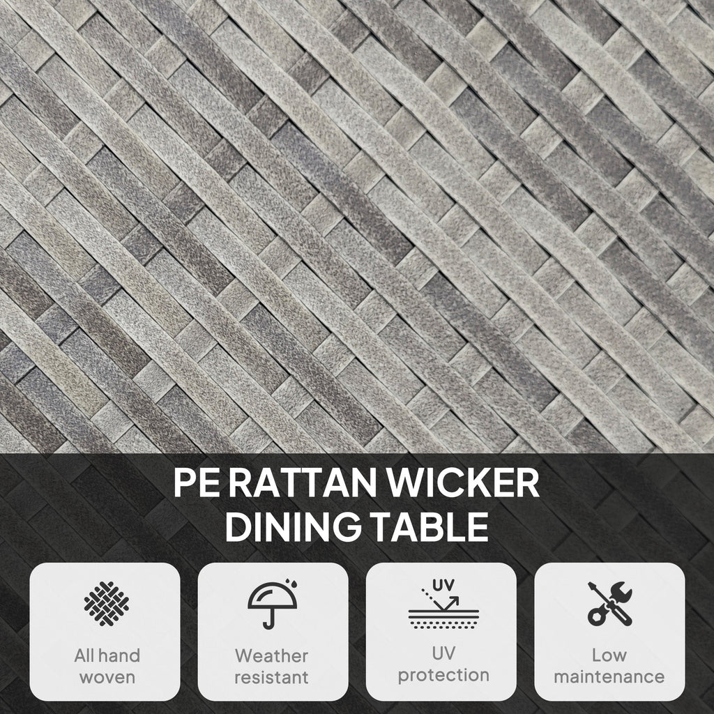 90 cm Rattan Patio Dining Table with Wood-plastic Composite Top for Balcony, Garden, Grey