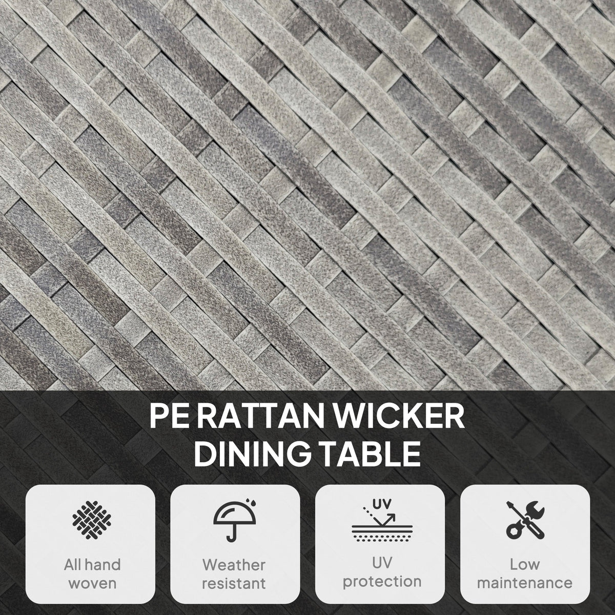 90 cm Rattan Patio Dining Table with Wood-plastic Composite Top for Balcony, Garden, Grey