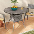 90 cm Rattan Patio Dining Table with Wood-plastic Composite Top for Balcony, Garden, Grey