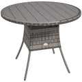 90 cm Rattan Patio Dining Table with Wood-plastic Composite Top for Balcony, Garden, Grey