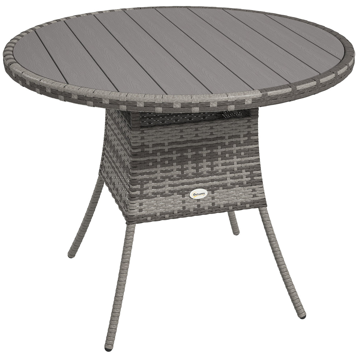90 cm Rattan Patio Dining Table with Wood-plastic Composite Top for Balcony, Garden, Grey