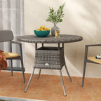 90 cm Rattan Patio Dining Table with Wood-plastic Composite Top for Balcony, Garden, Grey