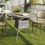 90 cm Rattan Patio Dining Table with Wood-plastic Composite Top for Balcony, Garden, Grey