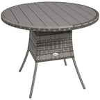 90 cm Rattan Patio Dining Table with Wood-plastic Composite Top for Balcony, Garden, Grey