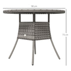 90 cm Rattan Patio Dining Table with Wood-plastic Composite Top for Balcony, Garden, Grey
