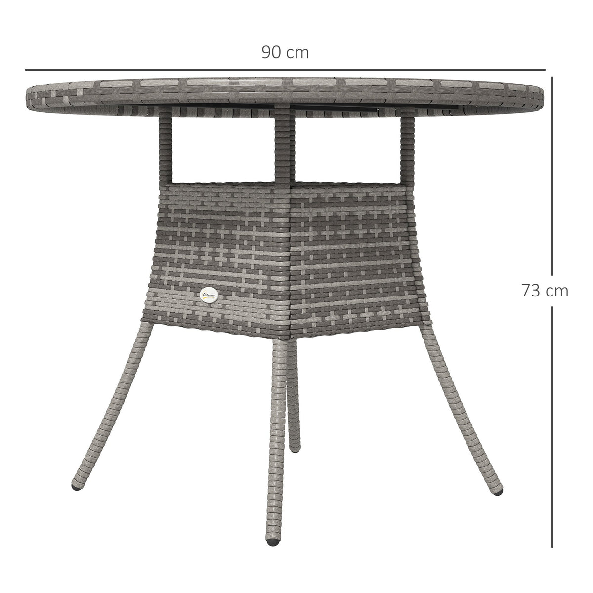 90 cm Rattan Patio Dining Table with Wood-plastic Composite Top for Balcony, Garden, Grey