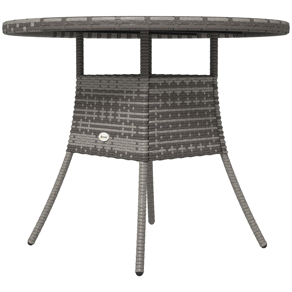 90 cm Rattan Patio Dining Table with Wood-plastic Composite Top for Balcony, Garden, Grey