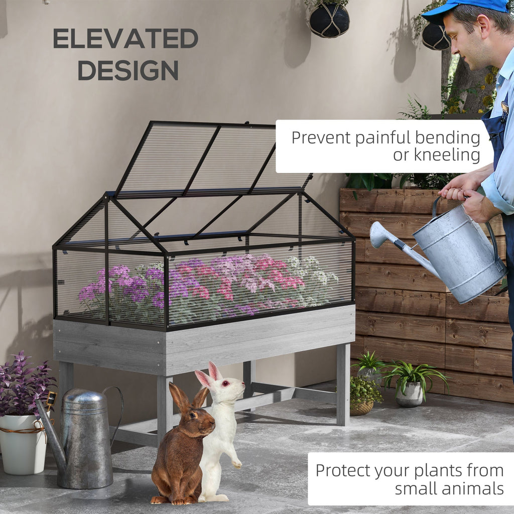 NookGrow Raised Garden Bed with Cold Frame Greenhouse, Distressed Grey