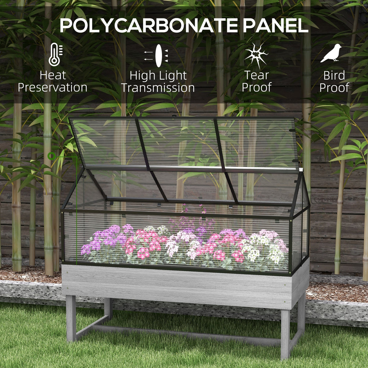 NookGrow Raised Garden Bed with Cold Frame Greenhouse, Distressed Grey