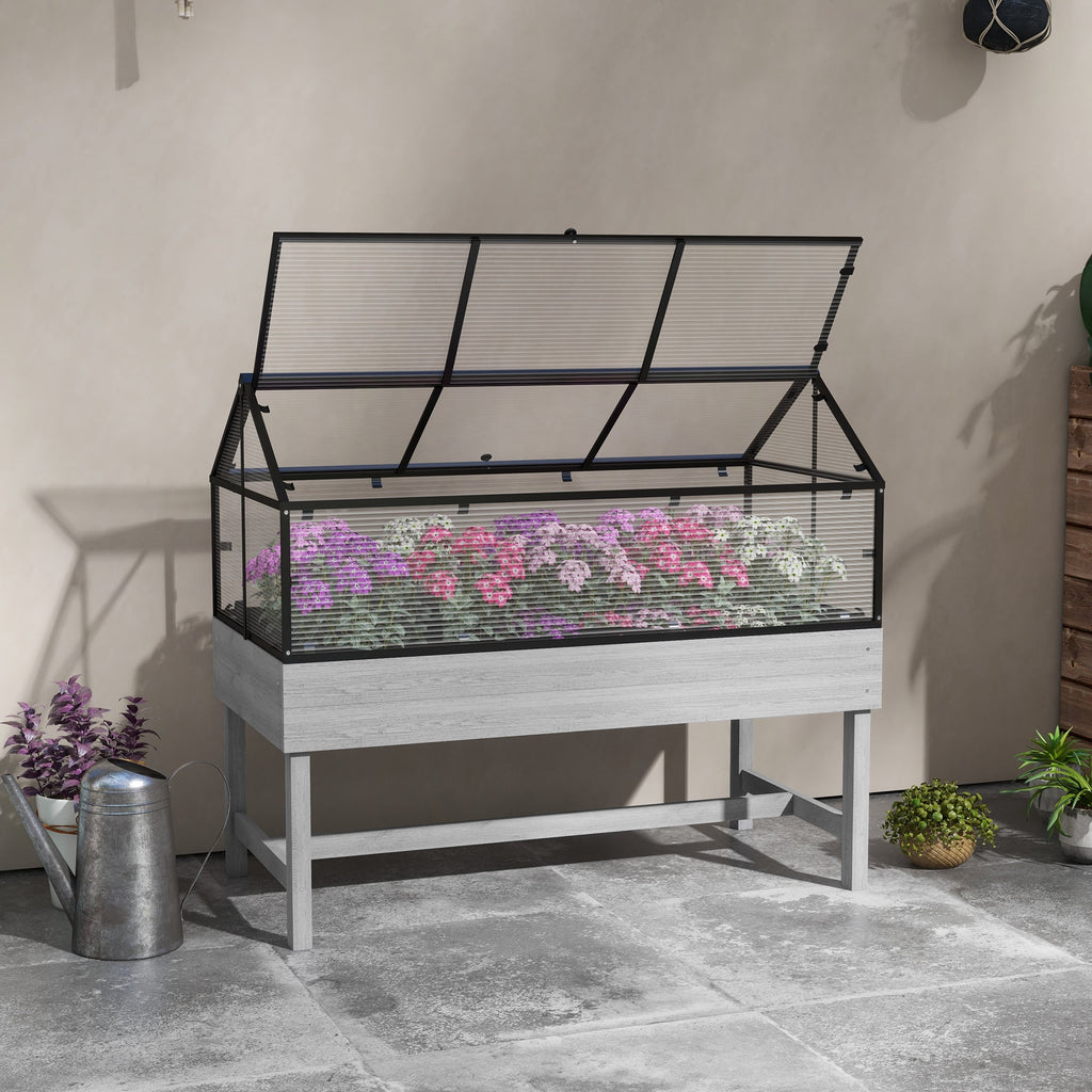 NookGrow Raised Garden Bed with Cold Frame Greenhouse, Distressed Grey
