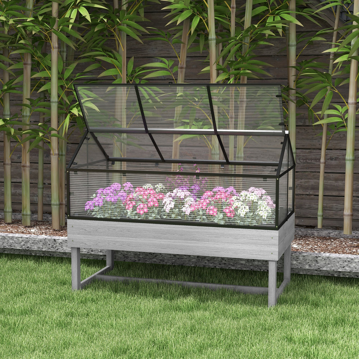 NookGrow Raised Garden Bed with Cold Frame Greenhouse, Distressed Grey