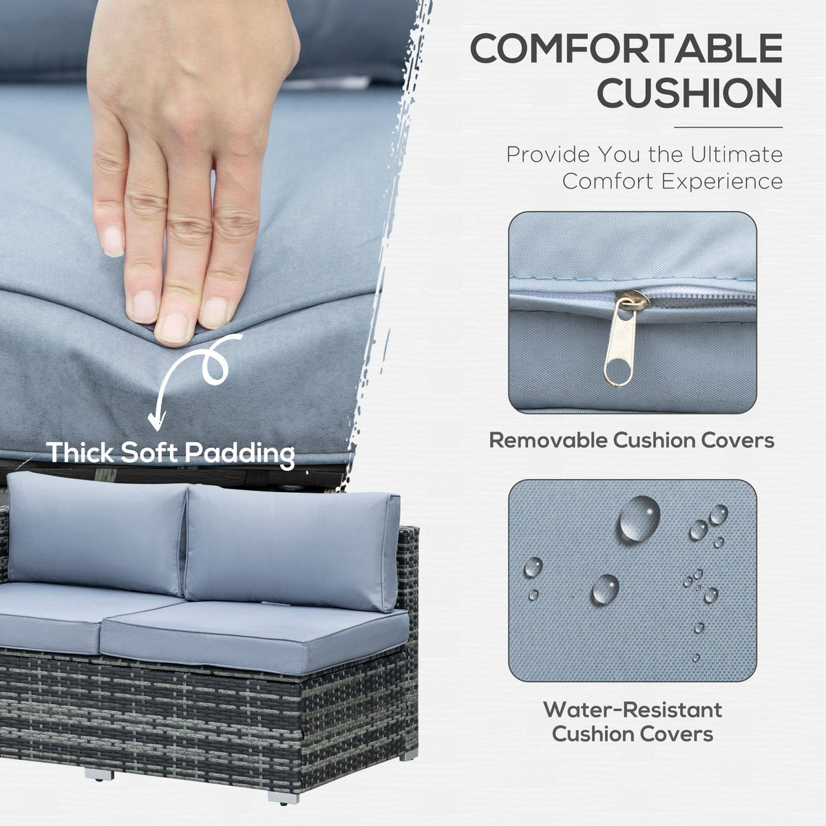 4 Pieces Rattan Garden Corner Sofa Set with Coffee Table & Cushions, Grey