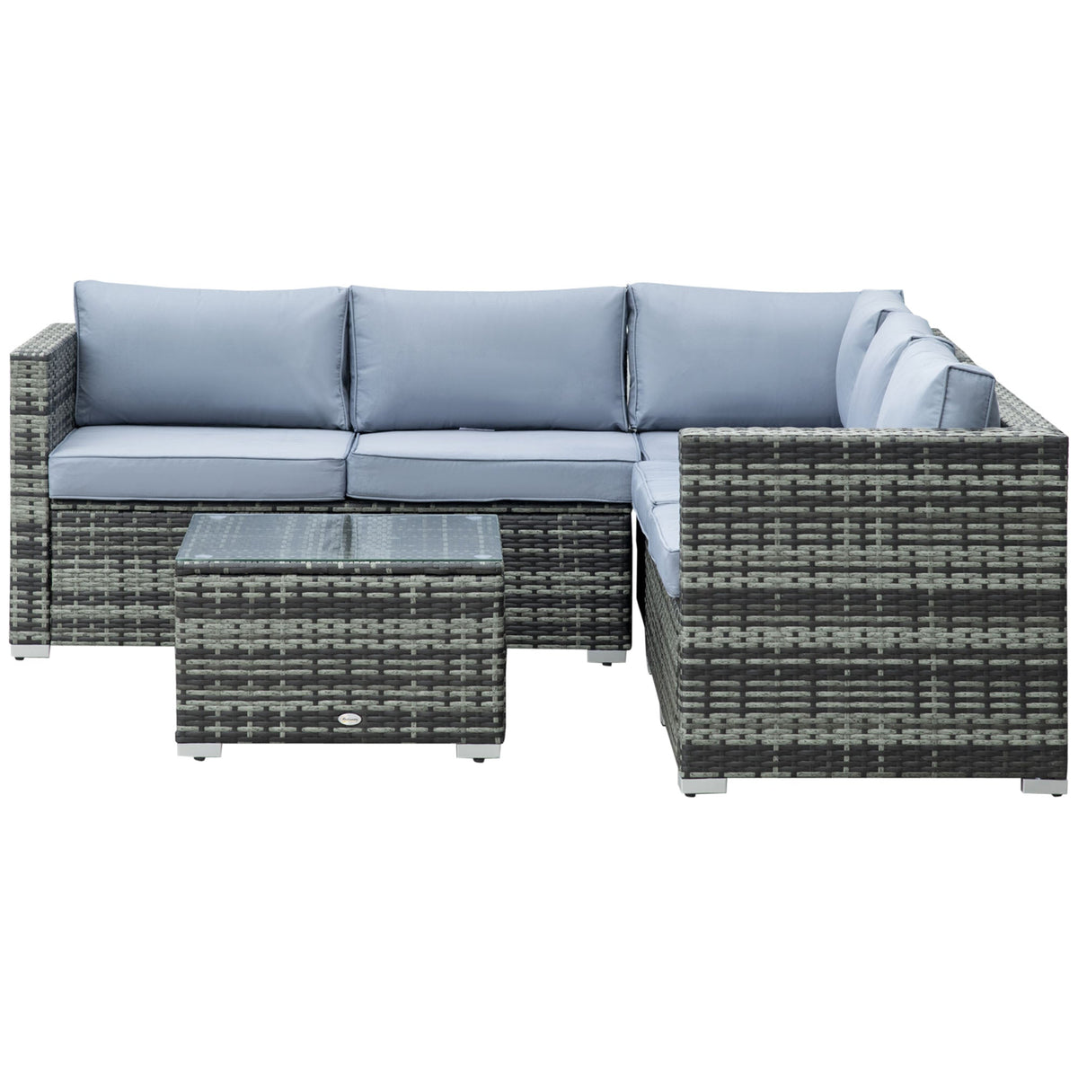 4 Pieces Rattan Garden Corner Sofa Set with Coffee Table & Cushions, Grey
