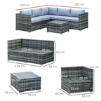 4 Pieces Rattan Garden Corner Sofa Set with Coffee Table & Cushions, Grey